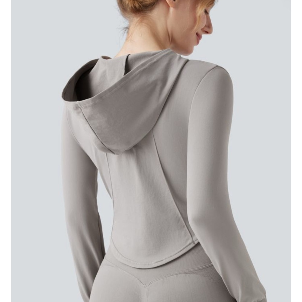 Nwt Halara WHITE Hooded Long Sleeve Lightweight jacket. Not Gray size L